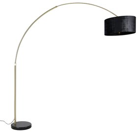 Lampada ad arco in ottone con paralume in tessuto nero 50 cm - XXL