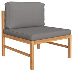 Set divani da giardino 6pz cuscini grigi legno massello di teak
