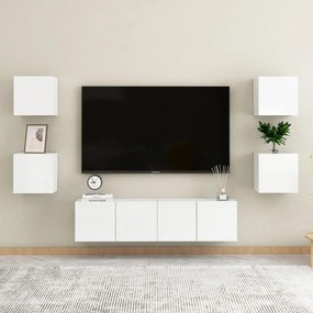 Set Di Mobili Porta Tv 6 Pz Bianco Lucido İn Legno Multistrato /