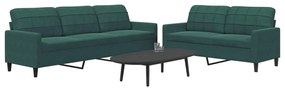 Set Di Divani 2 Pz Con Cuscini Verde Scuro İn Velluto /