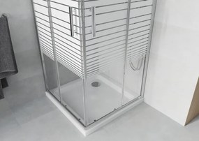 Mexen Rio cabina doccia quadrata 90 x 90 cm, strisce bianche, cromo + piatto doccia Flat, bianco - 860-090-090-01-20-4010