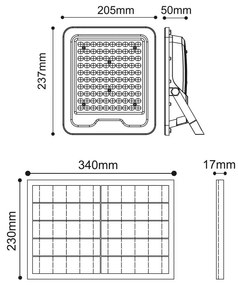 Faro LED Solare 100W IP66 Telecomando Incluso 1.500 lumen - SERIE PRO Colore Bianco Naturale 4.000K
