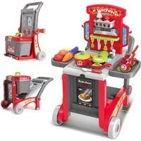 Cucina Giocattolo Bambini 3in1 Richiudibile in Trolley e Carrello 29 Accessori