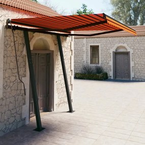 Tenda Retrattile Manuale Con Pali 3,5x2,5 M Arancione E Marrone /