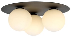 Plafoniera Minimal 3 Luci Mnemosine In Acciaio Nero E Sfere Di Vetro Opale
