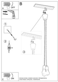 Lampadario su filo DIEGO 3xE27/60W/230V arancione