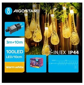 Aigostar - Catena luminosa decorativa da esterno 100 LED, 8 funzioni, 13 m, IP44, bianco caldo
