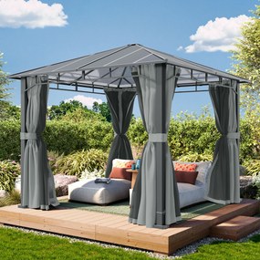 TOOLPORT Gazebo da giardino 3x3m, Hardtop, 4 teli laterali, mid grey - (300674)