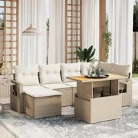 Set Divani da Giardino 7 pz con Cuscini Beige in Polyrattan 3271856