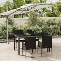 Set da Pranzo da Giardino 5 pz Nero con Cuscini in Polyrattancod mxl 76446