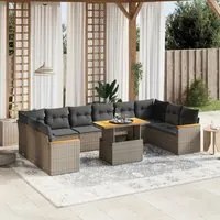 Set Divani da Giardino 11 pz con Cuscini in Polyrattan Grigio 3273251