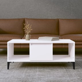 Tavolino Da Salotto Bianco 90x50x36,5 Cm İn Legno Multistrato /