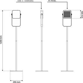 Piantana Solare in alluminio 120cm Ricaricabile USB-C - Bianca Colore Bianco Naturale 4.000K