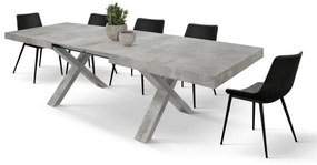 Tavolo allungabile AMALFI in legno effetto grigio cemento e gambe a X grigio cemento, allungabile 160&#215;90 cm &#8211; 240&#215;90 cm