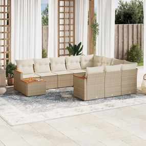 Set Divani da Giardino 11 pz con Cuscini Beige in Polyrattan