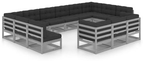 Set divani da giardino 13 pz grigio cuscini massello di pino