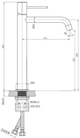 Rubinetto lavabo alto monocomando in ottone con flessibili cromo Hidden