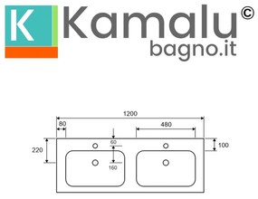 Kamalu - lavabo incasso doppia vasca per mobili 120,5 cm bianco opaco | kk-1205belv