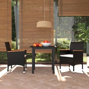 Set Da Pranzo Per Giardino 3 Pz Con Cuscini Polyrattan Nero /