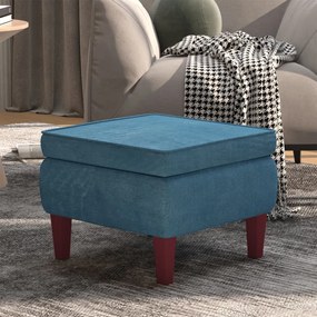 Poggiapiedi Con Gambe İn Legno Blu İn Velluto /