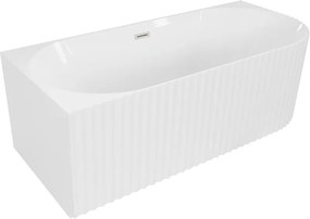 Mexen Gia vasca da bagno freestanding ad angolo sinistro rigato 150 x 75 cm, bianco lucido, troppo pieno nichel spazzolato