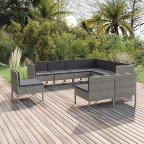 Set divani da giardino 9 pz con cuscini in polyrattan grigio