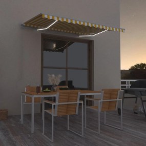 Tenda Da Sole Retrattile Manuale Led 350x250 Cm Gialla E Bianca /