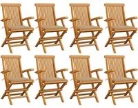 Sedie da Giardino con Cuscini Beige 8 pz in Massello di Teak cod mxl 72213