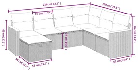 Set divano da giardino 7 pz con cuscini beige misto polyrattan