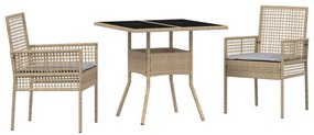 Set da pranzo per giardino  3 pezzi beige polirattan