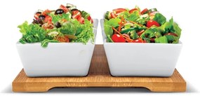 Lamart - Set 4 ciotole in porcellana 19x19 cm + vassoio in legno