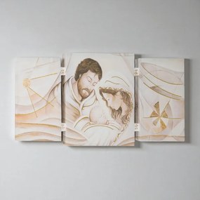 Quadro TRIS moderno su tela 65x146 cm telaio in legno tema Sacra Famiglia