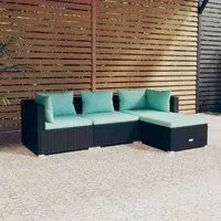 Set Divani da Giardino 4 pz con Cuscini in Polyrattan Nero cod mxl 39975