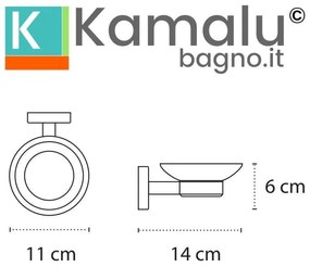 Kamalu - portasapone a muro con supporto in acciaio inox e abs bianco e ciotola in vetro | nico-b