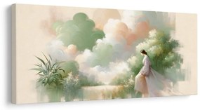 Quadro su tela – Donna sognante in toni pastello