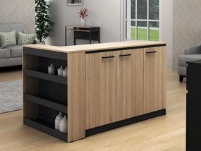 Set Isola centrale da cucina + 2 sgabelli Nero e naturale chiaro - NUSICE