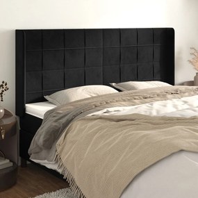 Testiera Ad Orecchio Nera 183x16x118/128 Cm İn Velluto /
