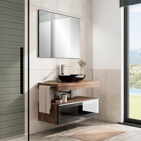 Mobile da bagno sotto lavabo Star noce - nero/vetro dark grey L 100.3 x H 30 x P 46 cm 1 cassetto, lavabo non incluso