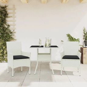 Set Da Pranzo Da Giardino 3 Pz Con Cuscini Polyrattan E Vetro /
