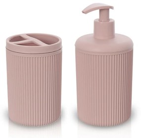 Set accessori bagno dispenser e portaspazzolini da appoggio rosa in plastica Ring