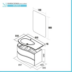 Mobile bagno sospeso 90 cm Melody bianco opaco con vasca a sinistra