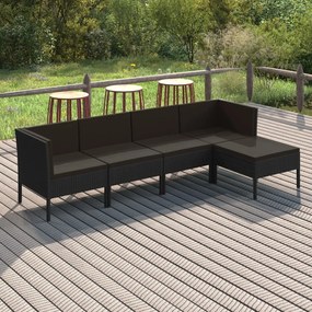 Set divani da giardino 5 pz con cuscini in polyrattan nero