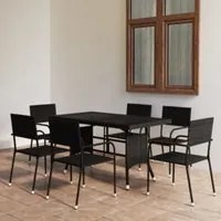 Set da Pranzo da Giardino 7 pz in Polyrattan Nero cod mxl 69699