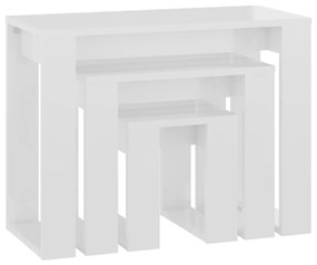 Tavolini impilabili 3 pz bianco lucido in legno multistrato