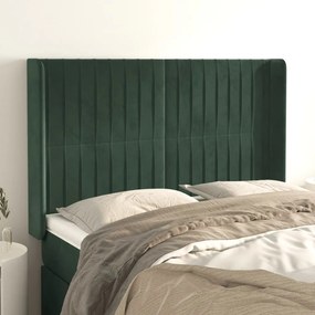Testiera Ad Orecchio Verde Scuro 147x23x118/128cm İn Velluto /