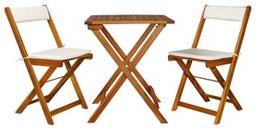 Set Da Bistrot 3 Pz Pieghevole Con Cuscini Massello Di Acacia /