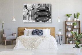Stampa su tela – Giardino Zen giapponese in bianco e nero
