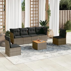 Set divani da giardino 7 pz con cuscini grigio in polyrattan