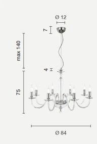 Lampadario in cristallo e vetro rubino pagan 8 luci lp.pagan-8-rub