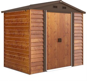 Casetta da Giardino Porta Attrezzi 235,7x152x208,7 cm con Pannelli in Acciaio Galvanizzato Effetto Legno Marrone...